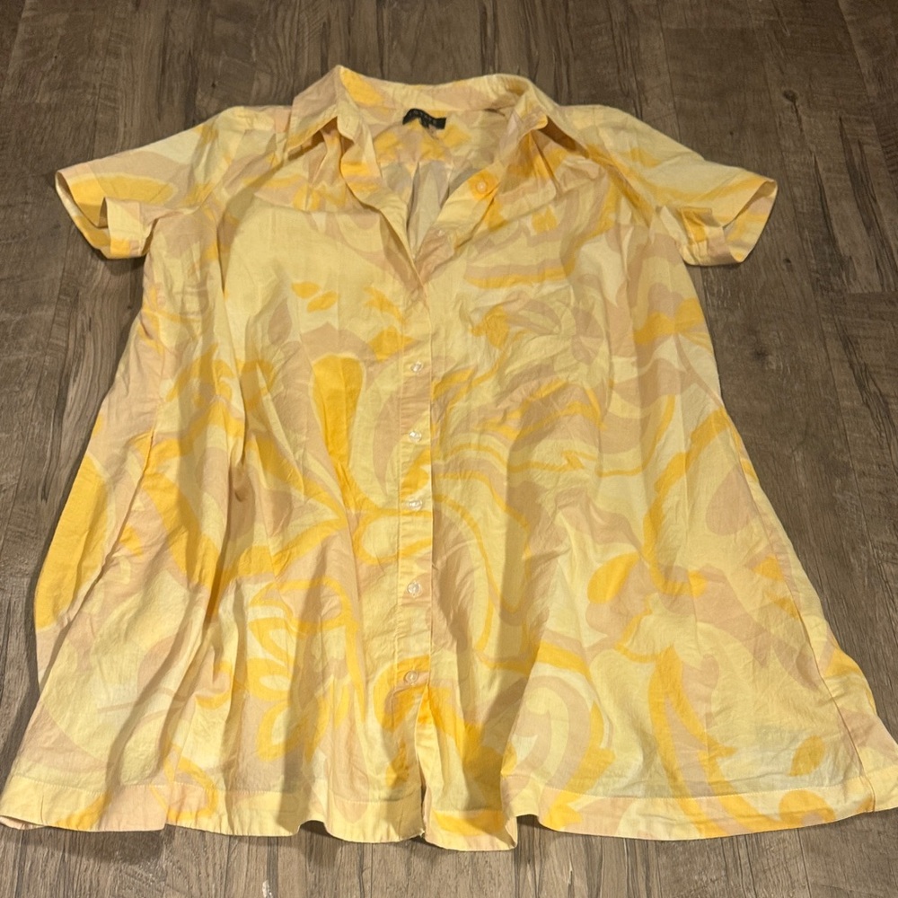 1. State Retro Patterned Yellow & Tan Casual Button Down Dress - Size S